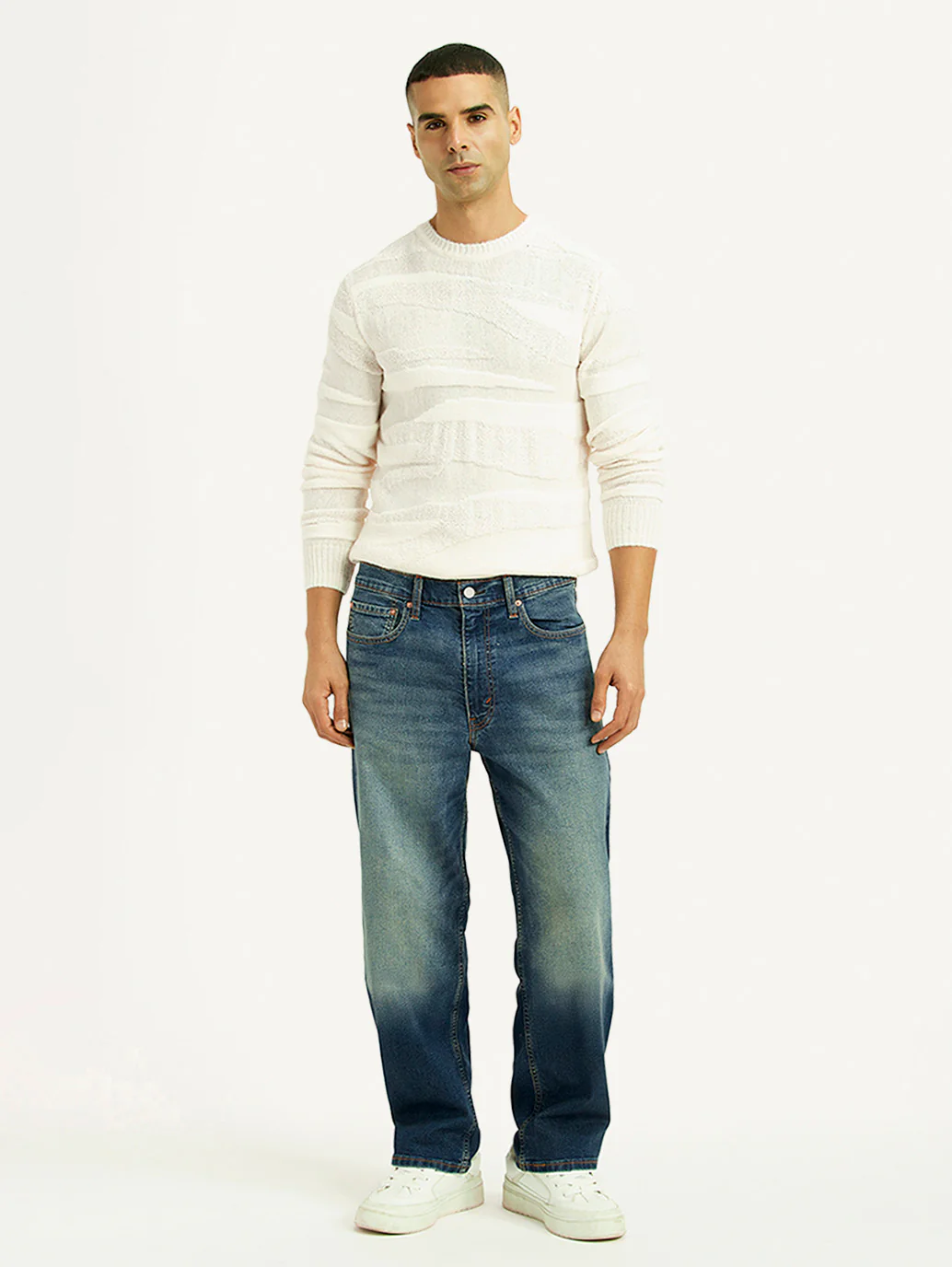 Mens Tinted 568 Blue Loose Fit Mid Rise Jeans