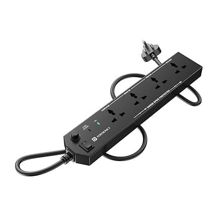 Portronics Power Plate 10 Extension Board with 4 Universal Sockets 2 Meter Long Cord 1500 Watts 6 Amp Multi Plug for Office & Home Appliances Black