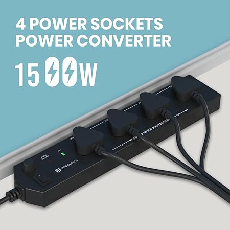 Portronics Power Plate 10 Extension Board with 4 Universal Sockets 2 Meter Long Cord 1500 Watts 6 Amp Multi Plug for Office & Home Appliances Black