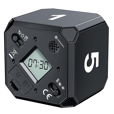 Portronics Timeout Smart 1 5 7 9 Minute Count Down Timer Cube with Audio Visual Alarm for Better Time Management in Kitchen Kids Study Games Workouts Meditation and Yoga Black